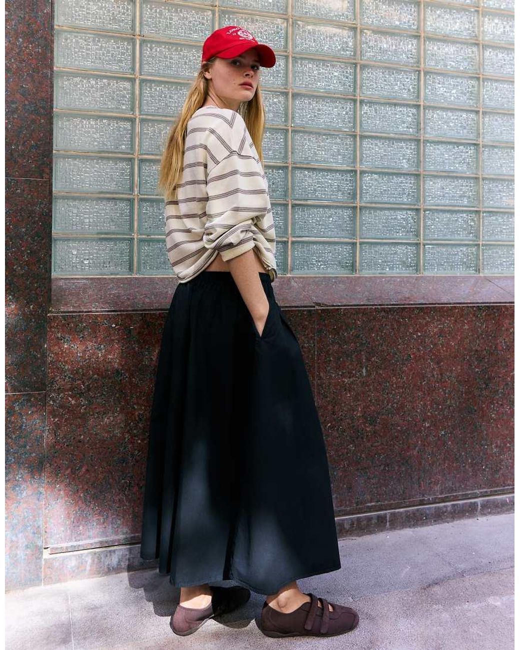 Bershka Gray Elasticated Waist Midi Skirt