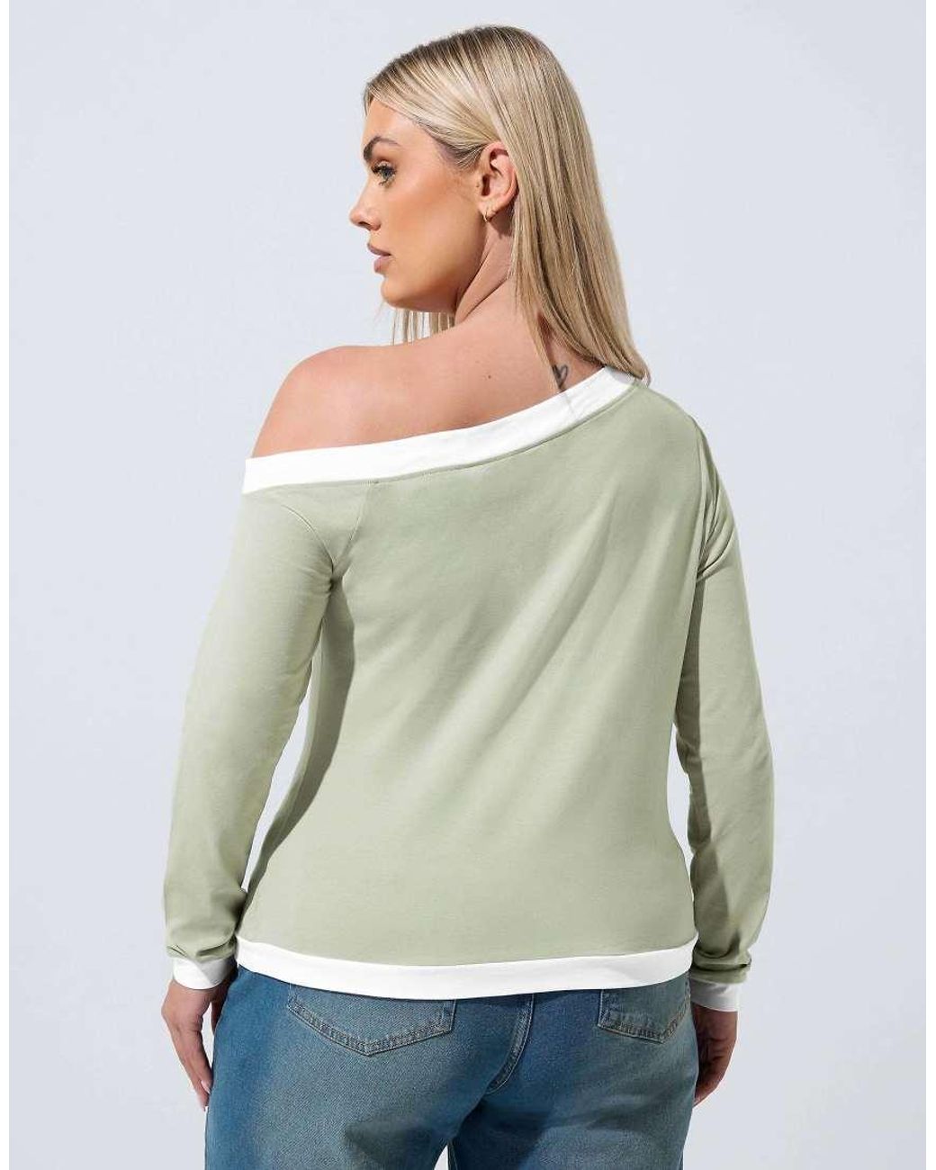 Yours Clothing Green Contrast Off Shoulder Top