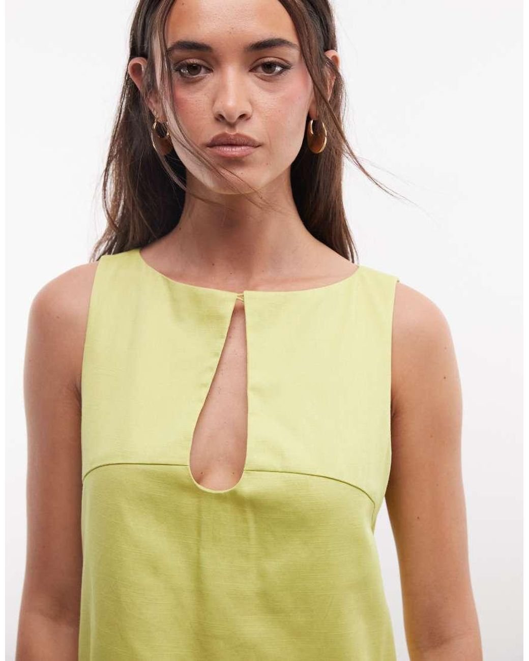 ASOS Yellow Slash Neck Keyhole Mini Sundress