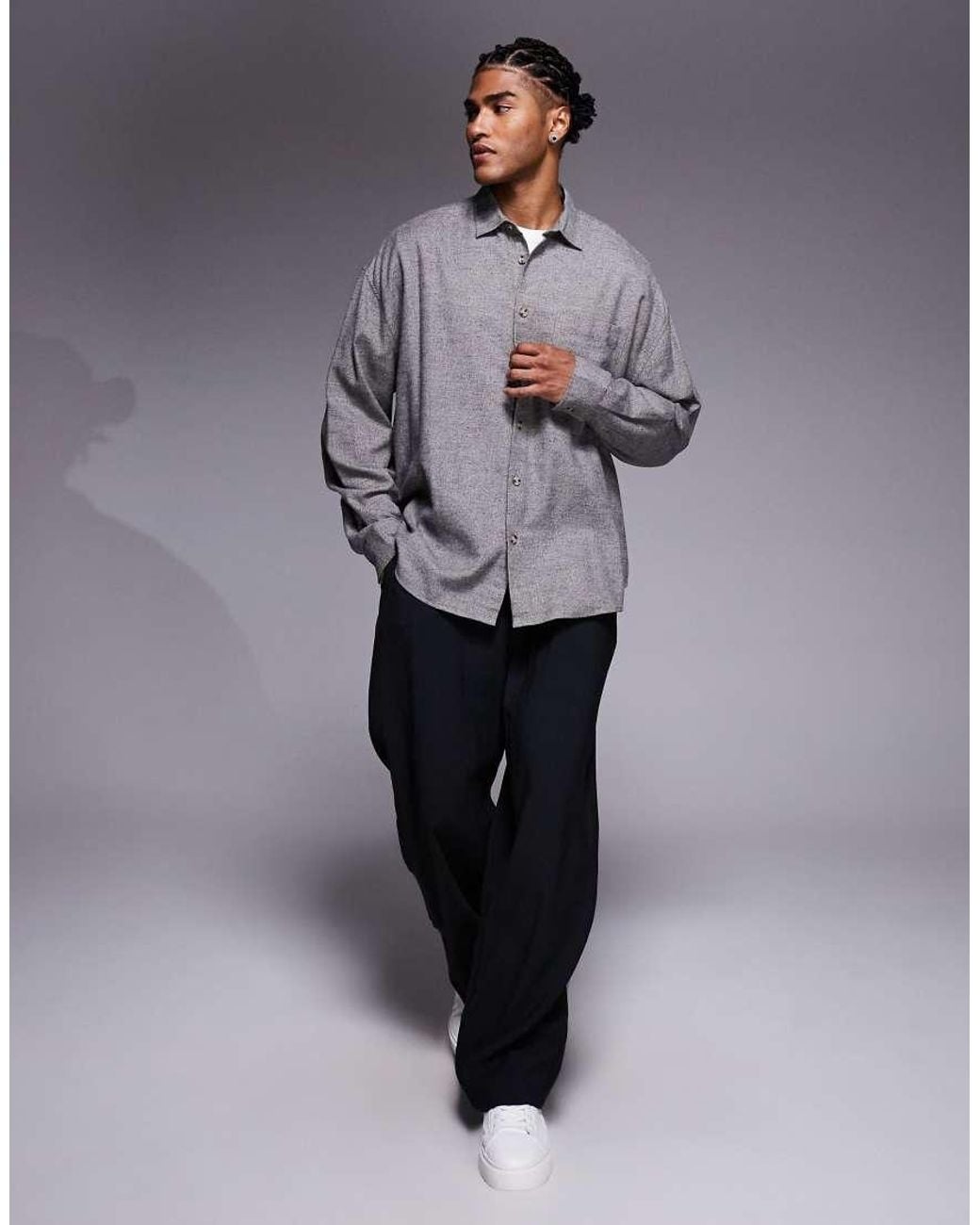 ASOS Gray Volume Oversized Shirt for men