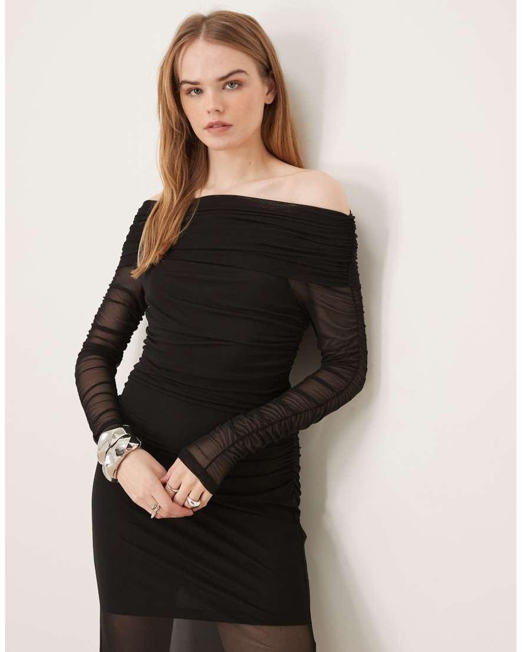 Forever New Natural Off Shoulder Ruched Maxi Dress