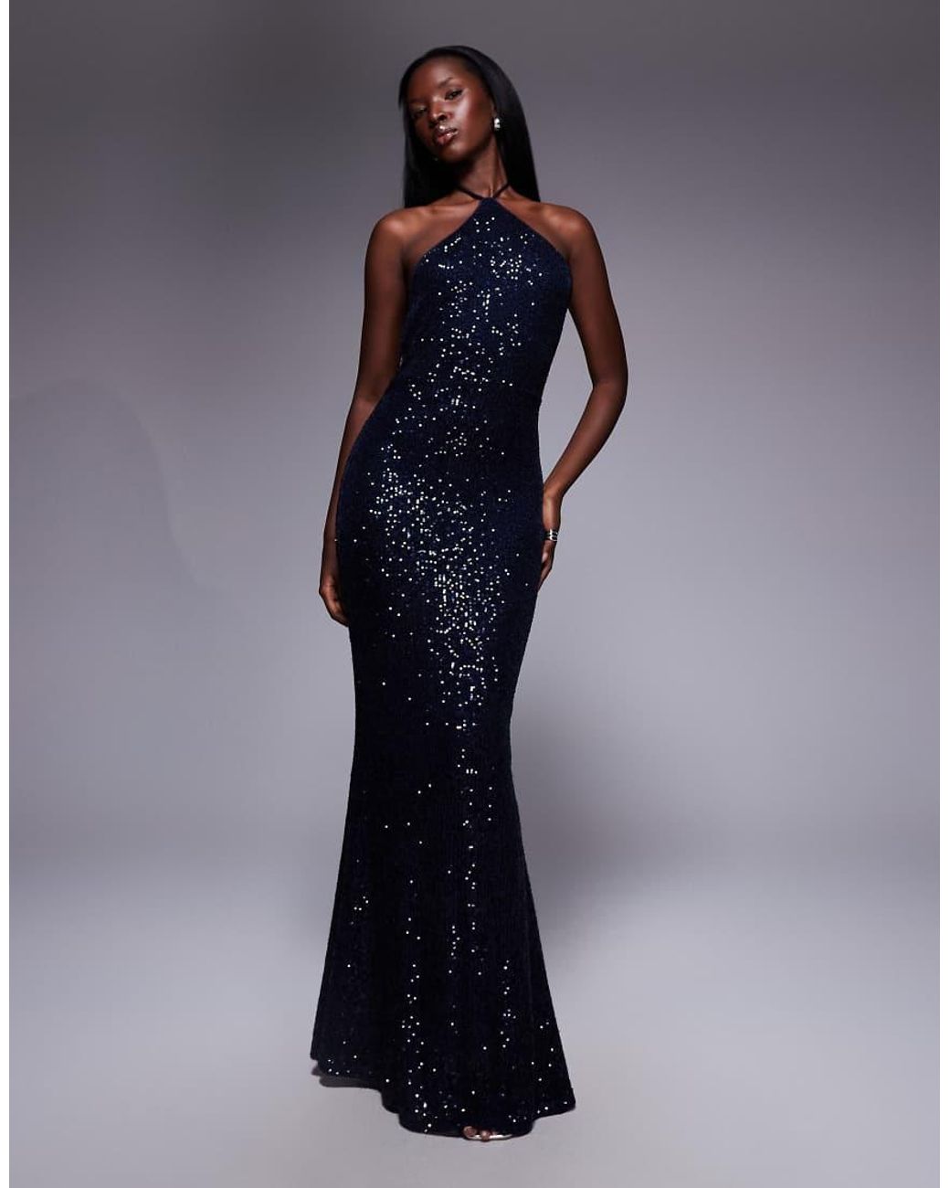 ASOS Blue All Over Sequin Halter Maxi Dress