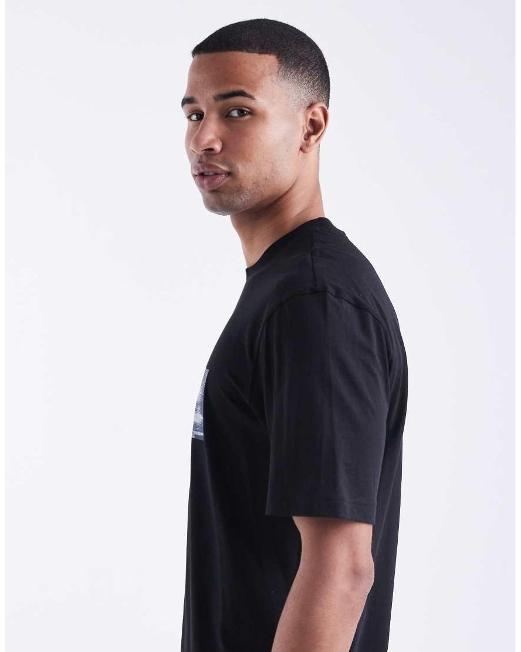 HUGO Blue Napolux Blurred Box Logo Print T-shirt for men