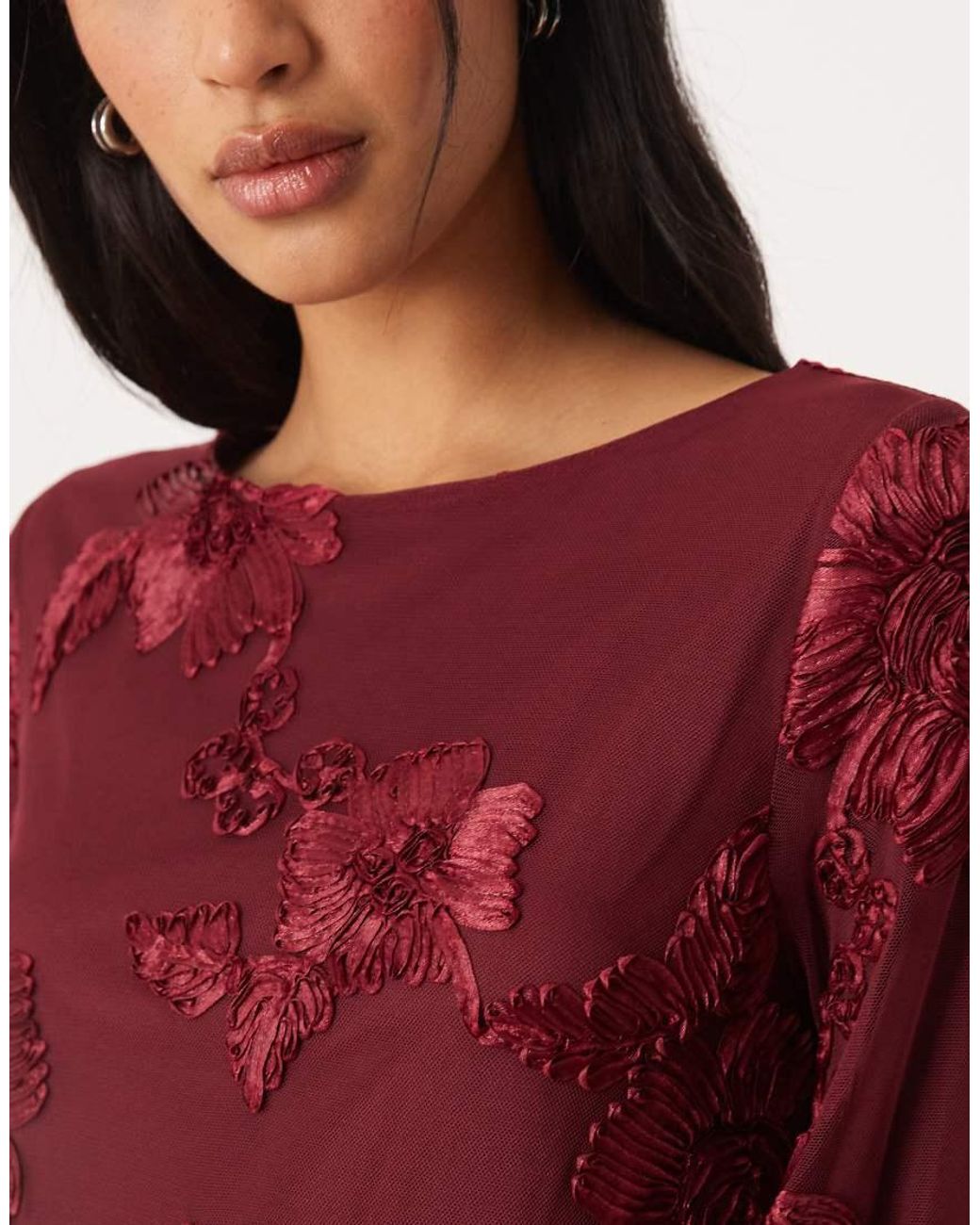 Gina Tricot Red Long Wide Sleeve Sleeve Flowy Mini Dress With Open Back