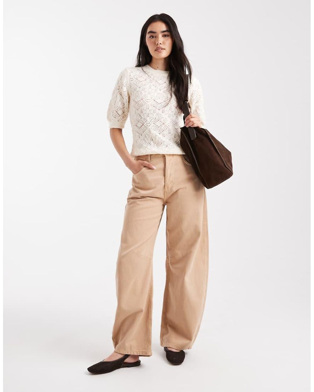 ASOS Natural Open Knit Fluffy Top