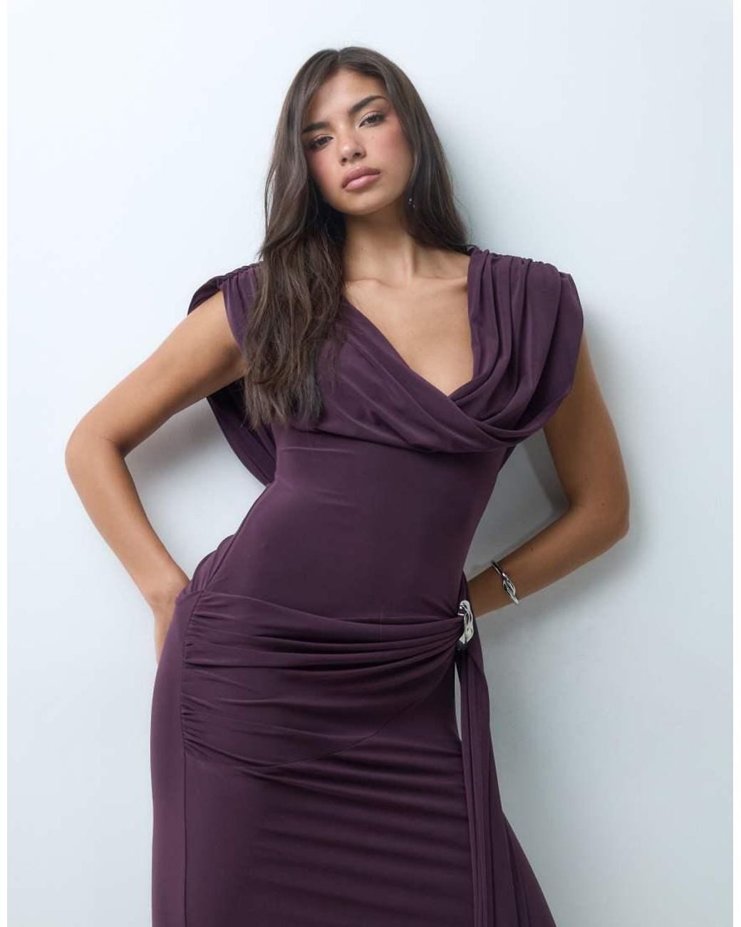 ASOS Blue Draped Bodice Maxi Dress With Trim Waist
