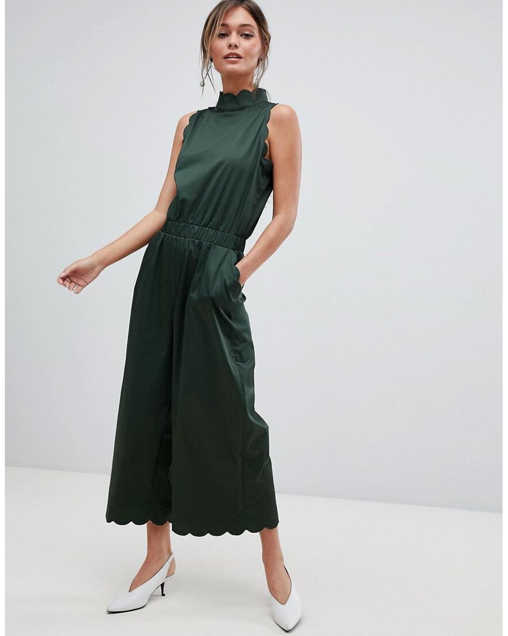 Ted Baker High Neck Scalloped Jumpsuit in Green | Lyst