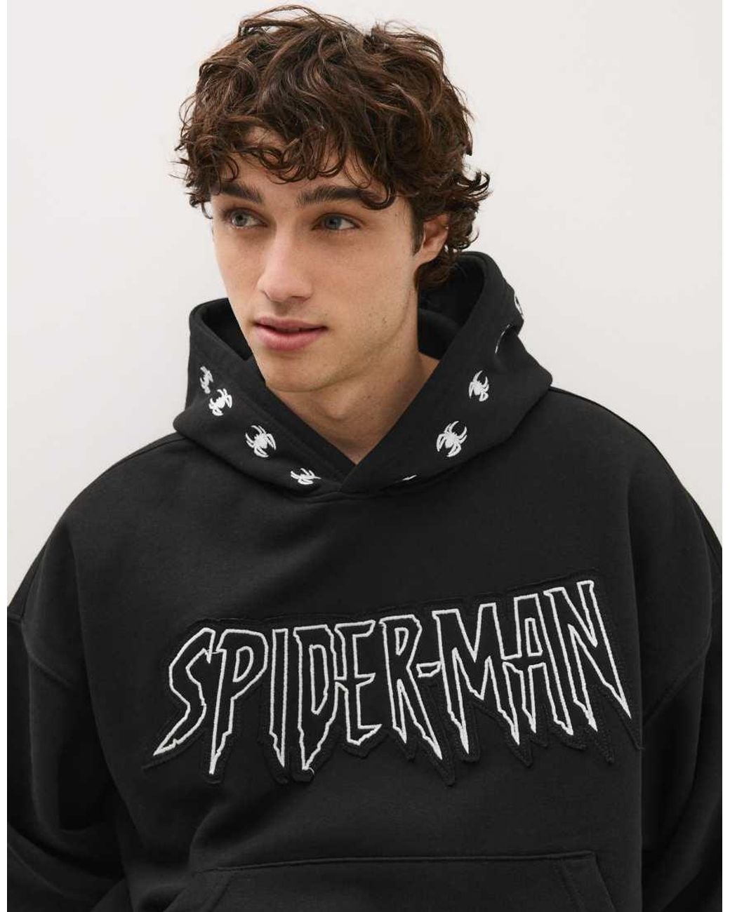 Bershka Black Spider-man Hood Sweatshirt for men