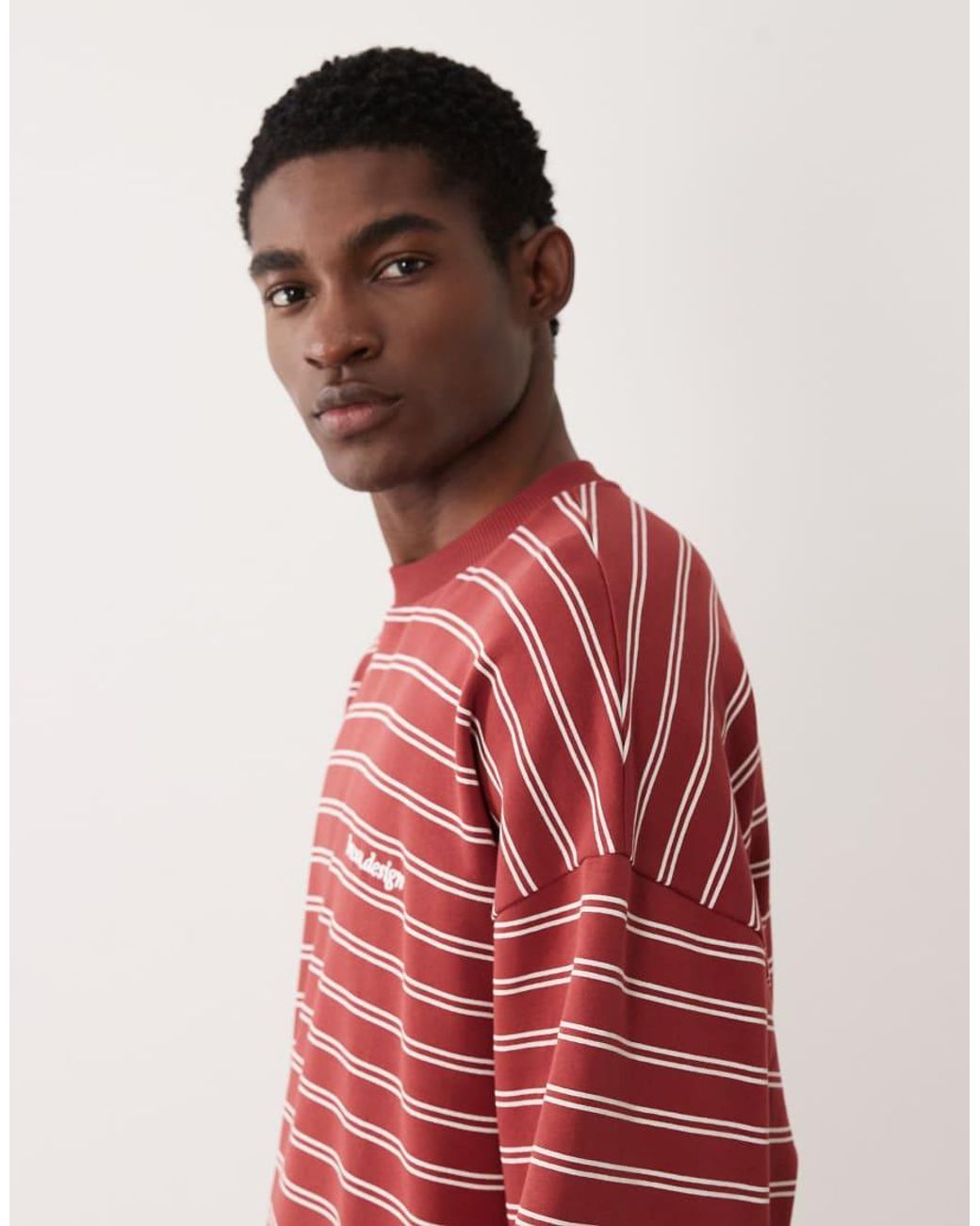 ASOS Red Extreme Oversized Stripe Sweatshirt With Embroidery for men