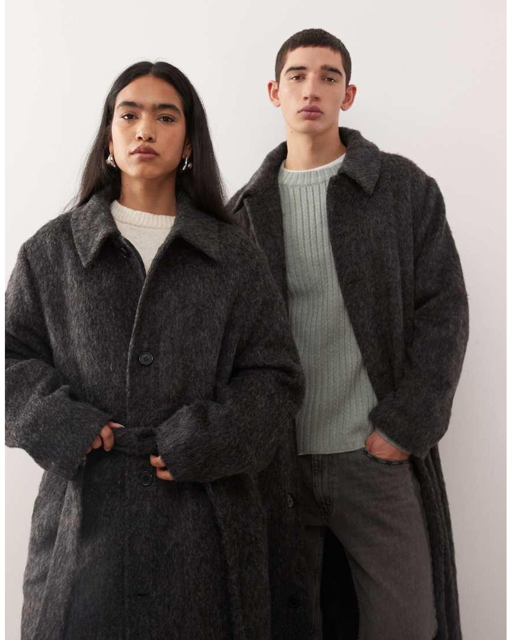 Reclaimed Vintage Black Unisex Wool Look Single Breasted Belted Coat