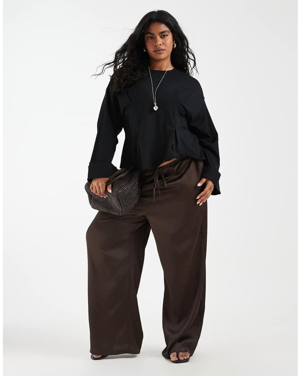 ASOS Black Asos Design Curve Cinch Waist Deep Cuff Long Sleeve Tee
