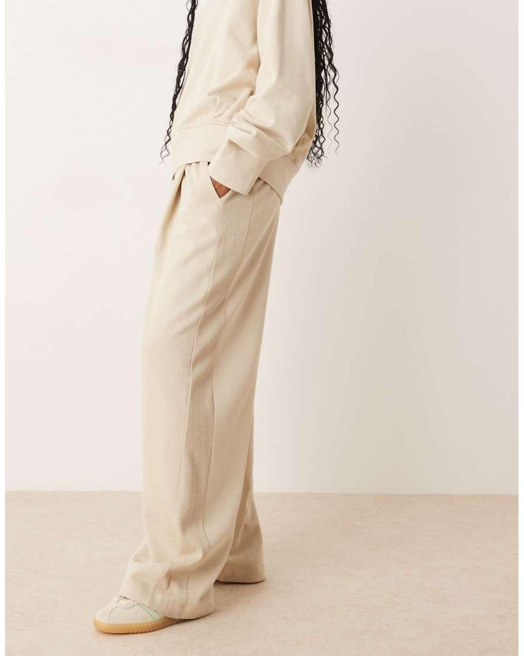 ASOS Natural Barrel Leg Trackies With Waffle Panel Detail