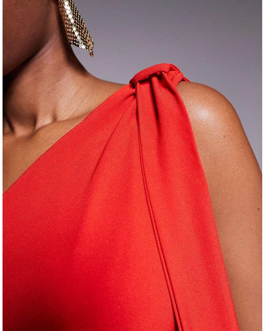 Vesper Red One Shoulder Collar Detail Maxi Dress