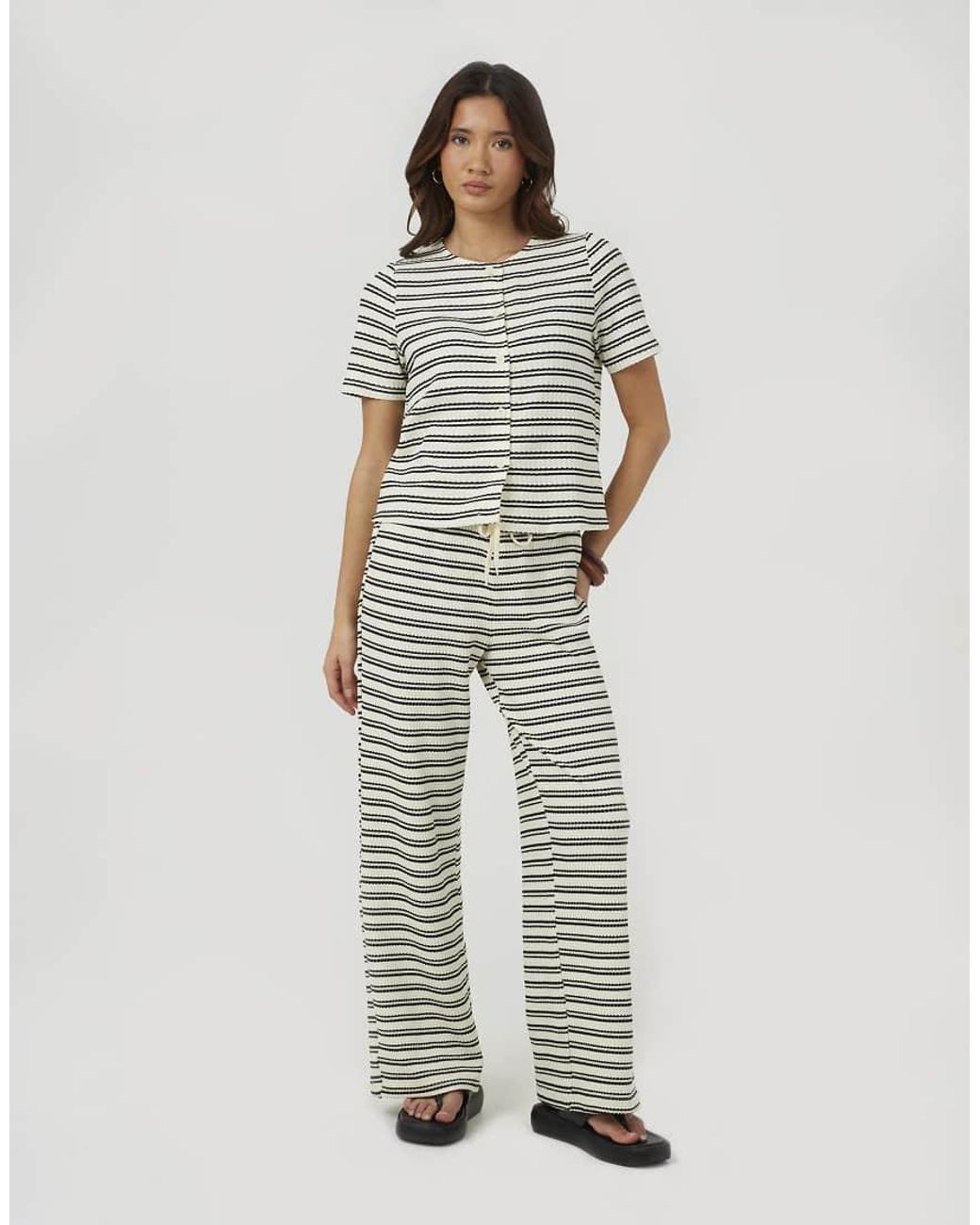 Brave Soul Gray Textured Jersey Stripe Short Sleeve Top