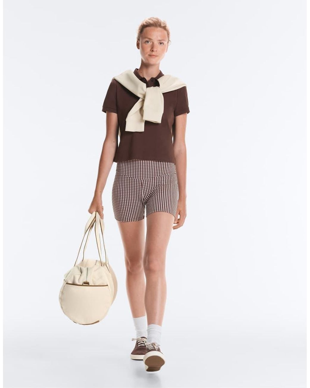 Oysho Brown Comfortlux High-Rise 10Cm Gingham Hot Pants