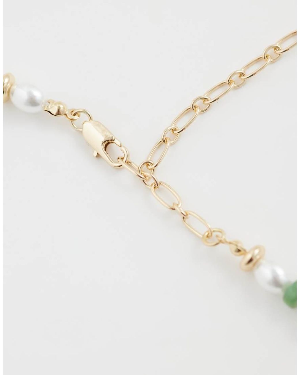 ASOS Metallic Pearl And Green Bead Necklace for men