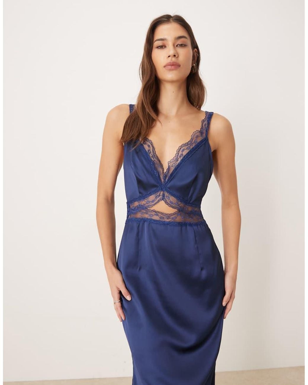 Never Fully Dressed Blue Mimi Satin Slip Midaxi Dress