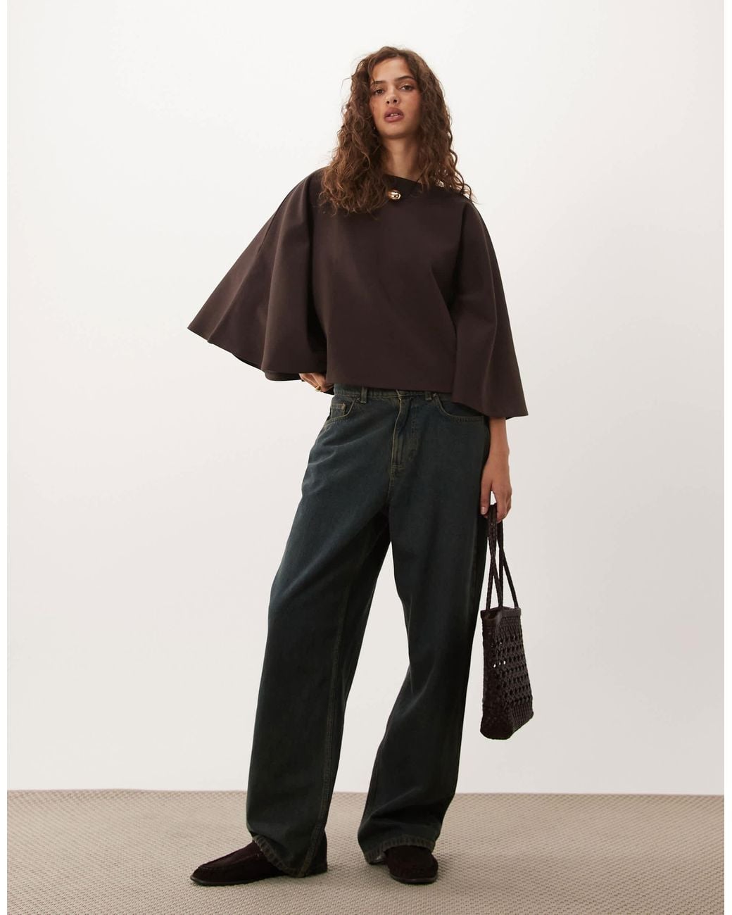 ASOS Brown Interlock Oversized Cape Style Top
