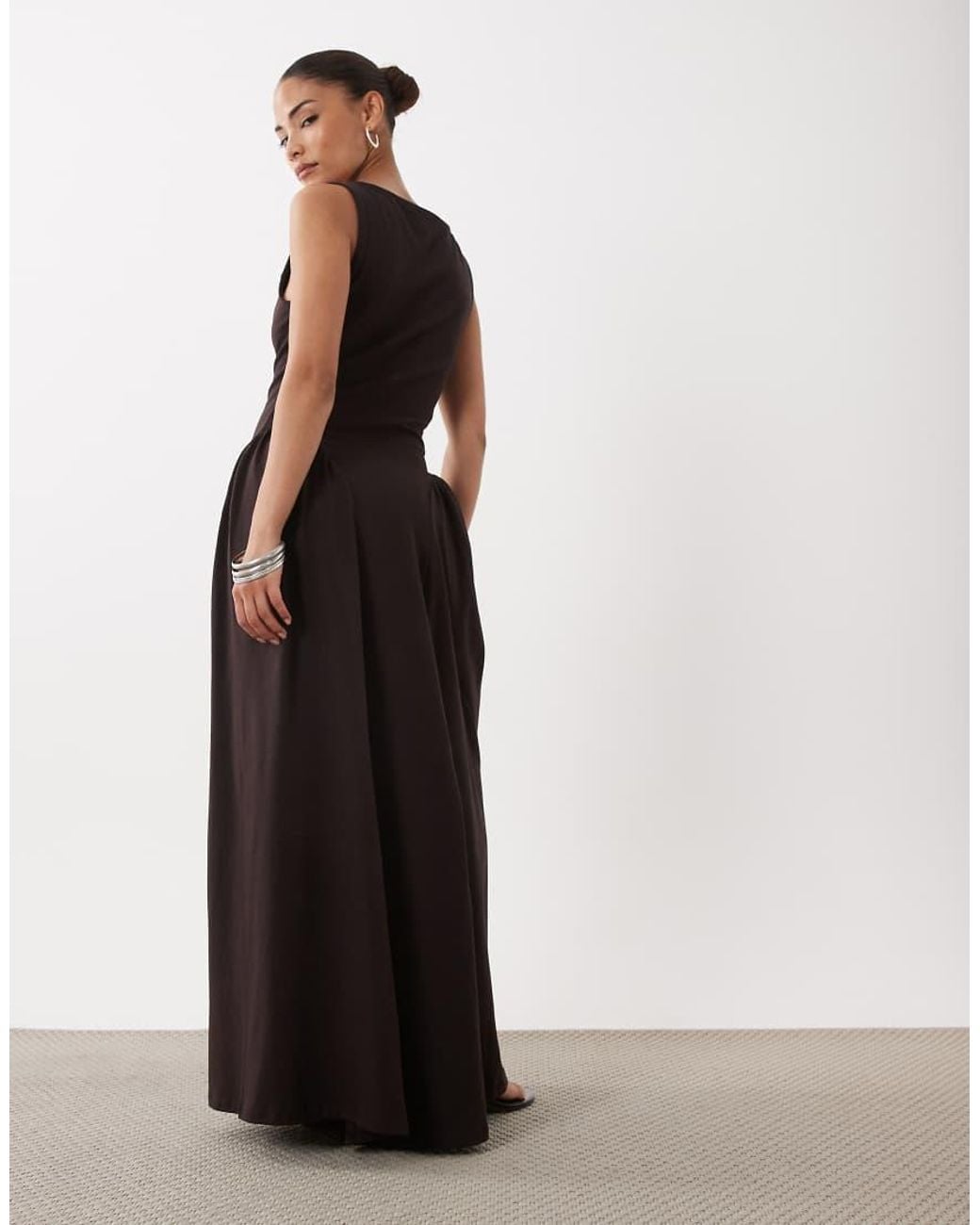 ASOS Black Asos Design Petite Boat Neck Waist Detail Midi Dress