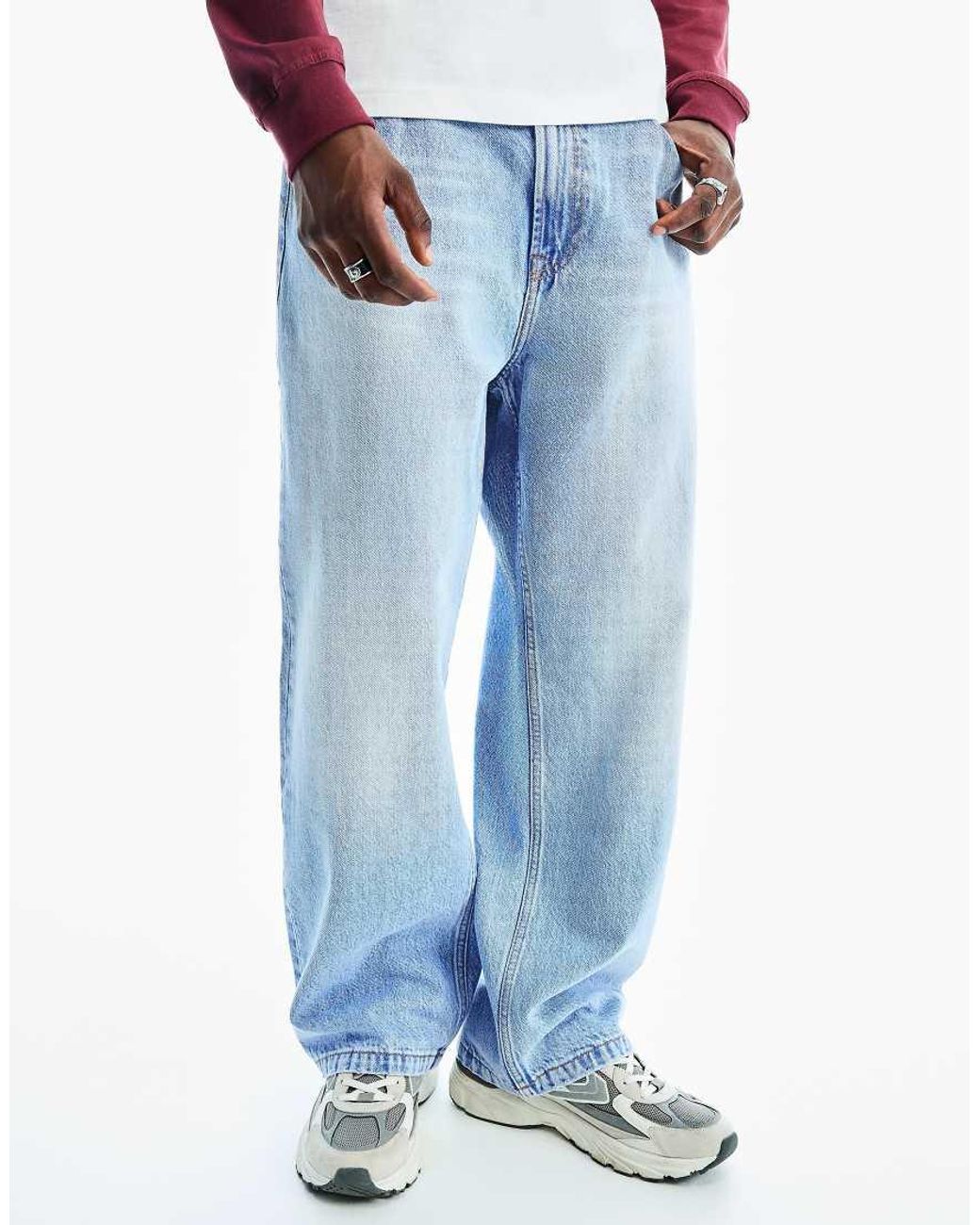 Bershka Blue Tall Baggy Jeans for men
