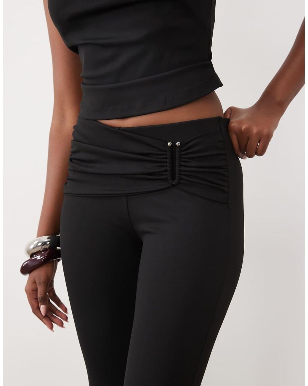 The Frolic Black Ruched Metal Detail Capris Trouser Co-Ords