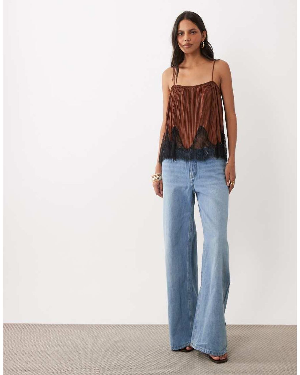 ASOS Brown Mix & Match Plisse Square Neck Cami