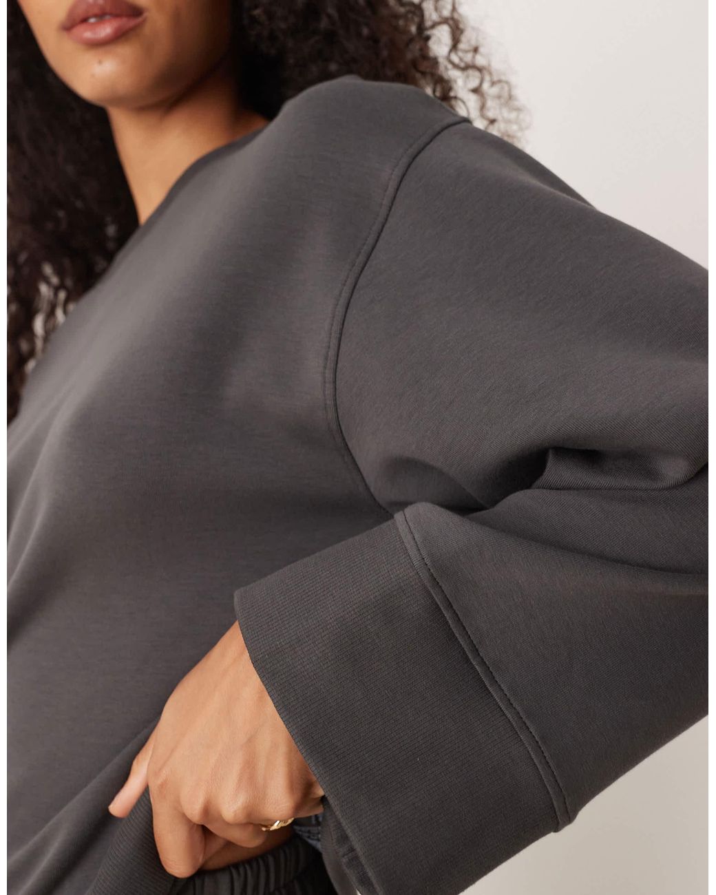 ASOS Gray Interlock Oversized Crew Neck Top