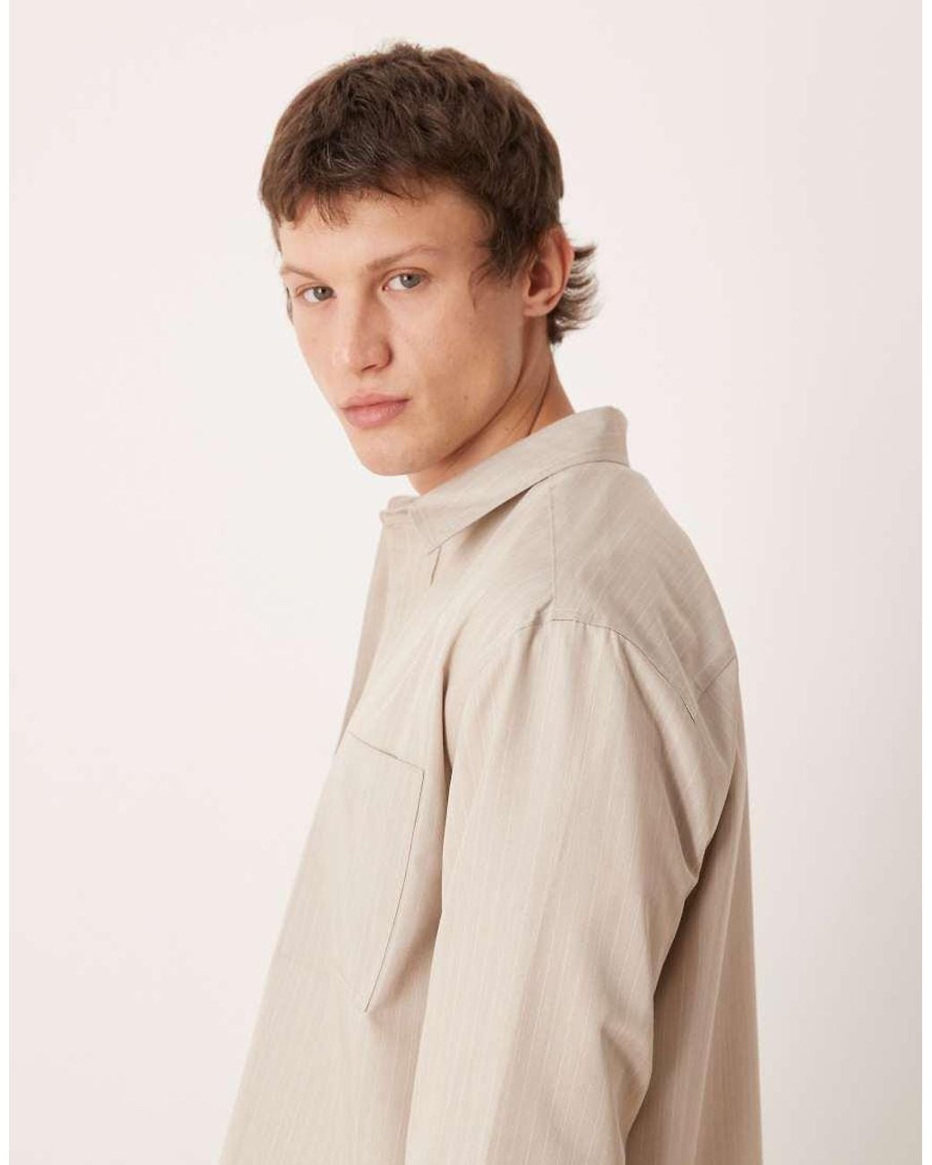 ASOS Natural Co-ord Smart Relaxed Stripe Shirt for men