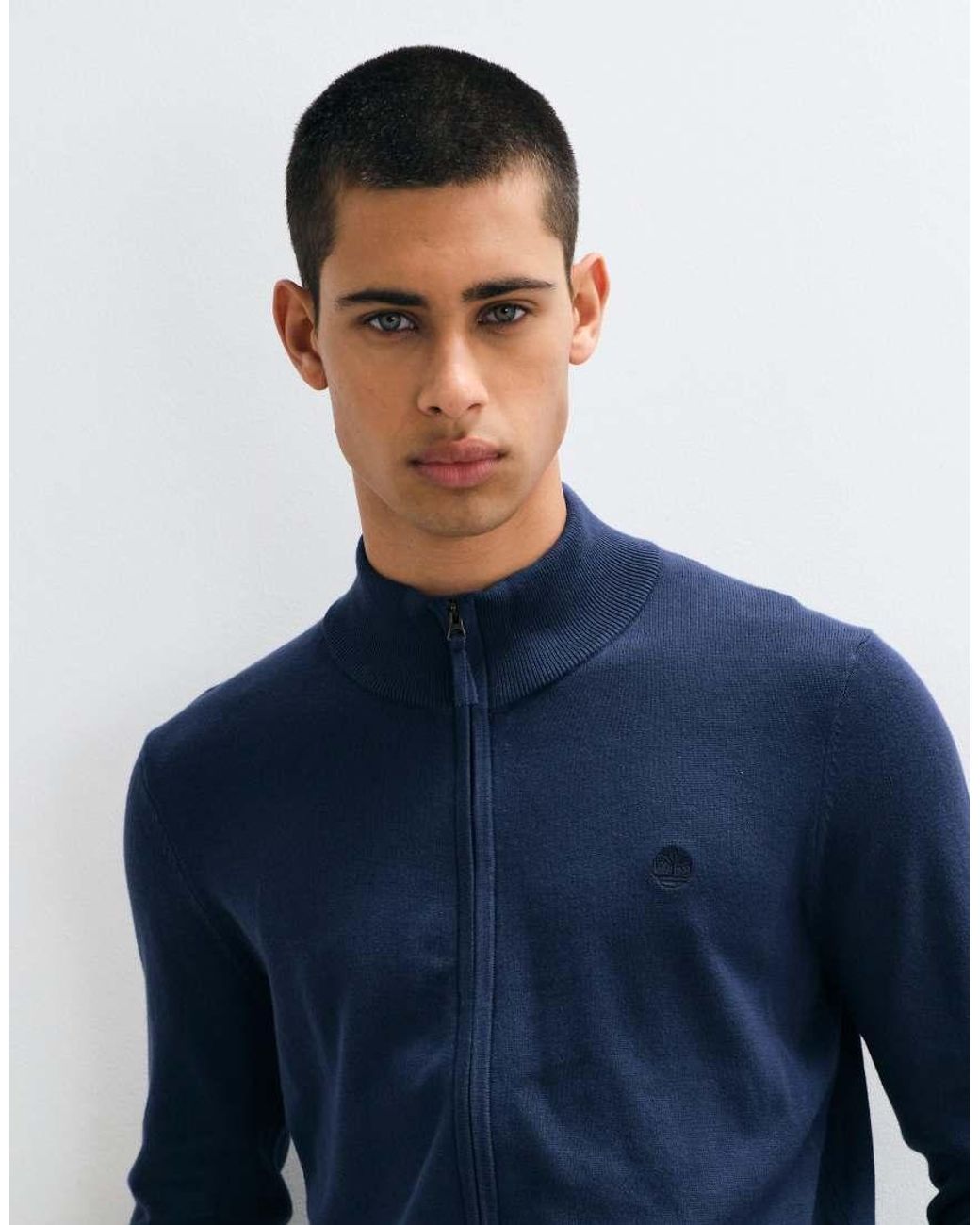 Timberland Blue Cotton Full Zip Sweater for men