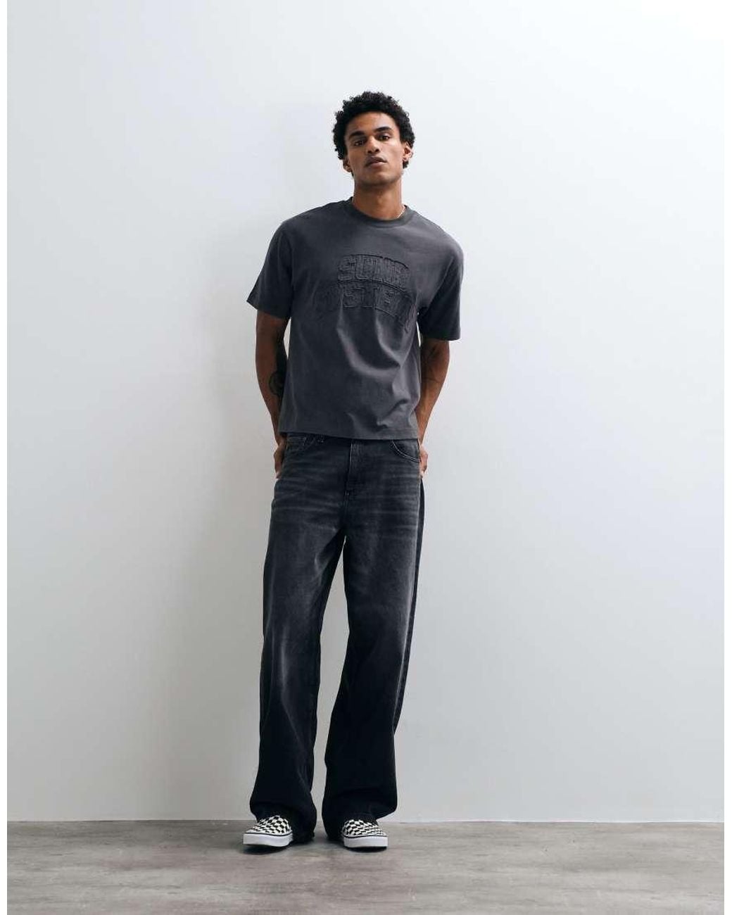 ASOS Blue Boxy Relaxed T-shirt With Distressed Applique for men