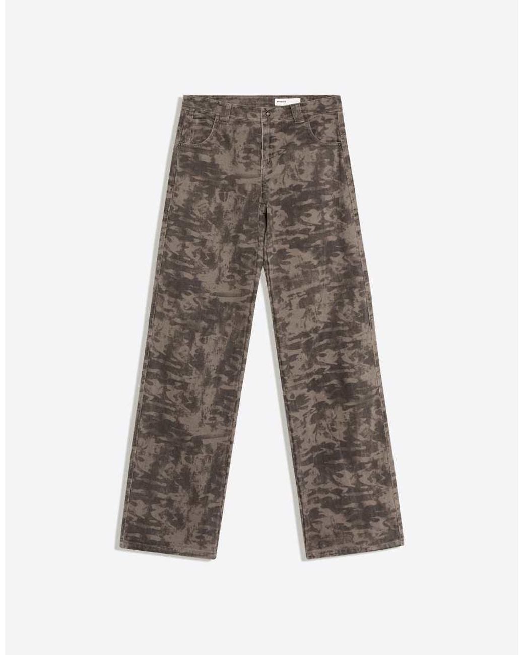 Bershka Gray Printed Trousers With Embroidered Pocket And Studs