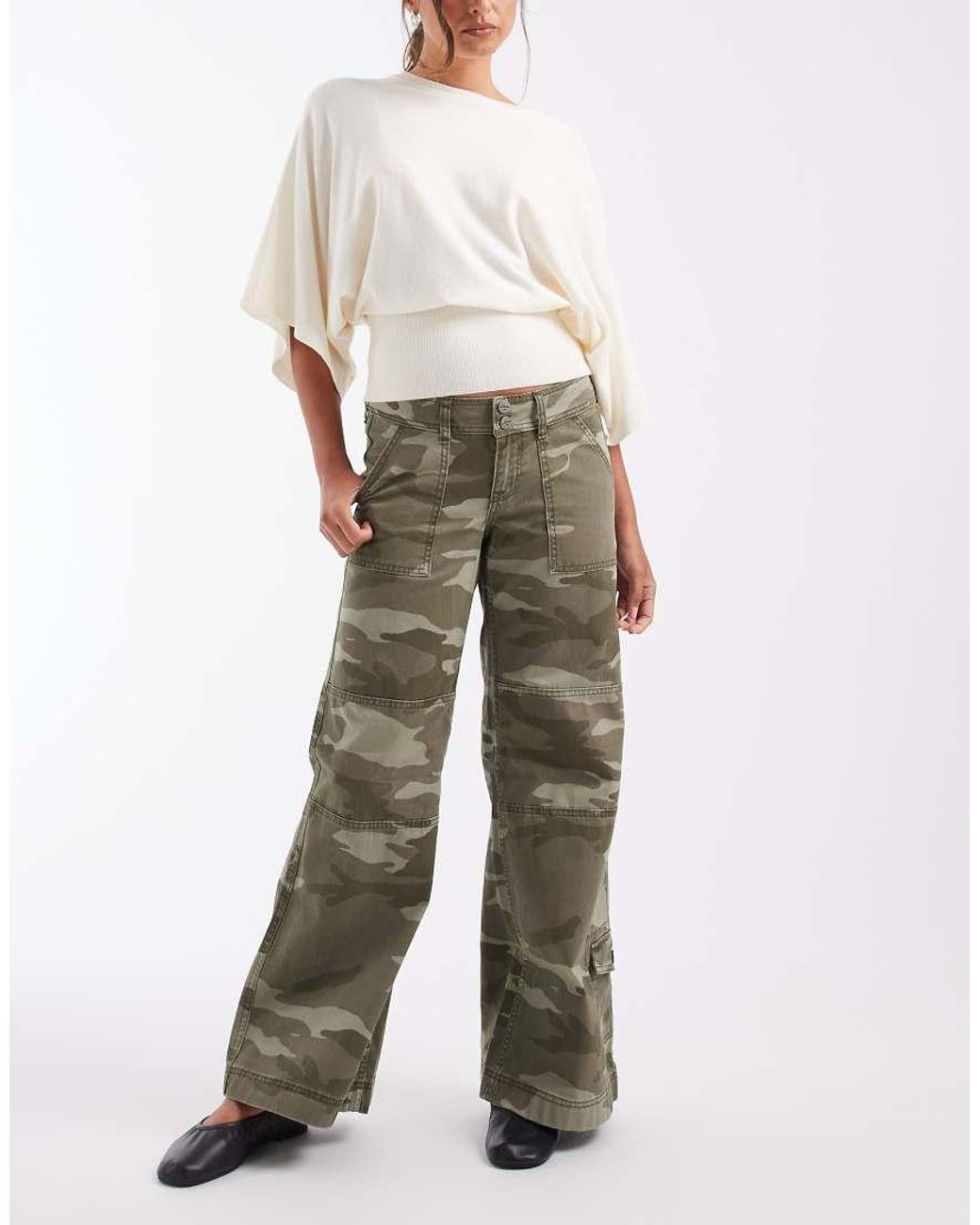 Hollister Green Low Rise Wide Leg Utility Detail Trousers