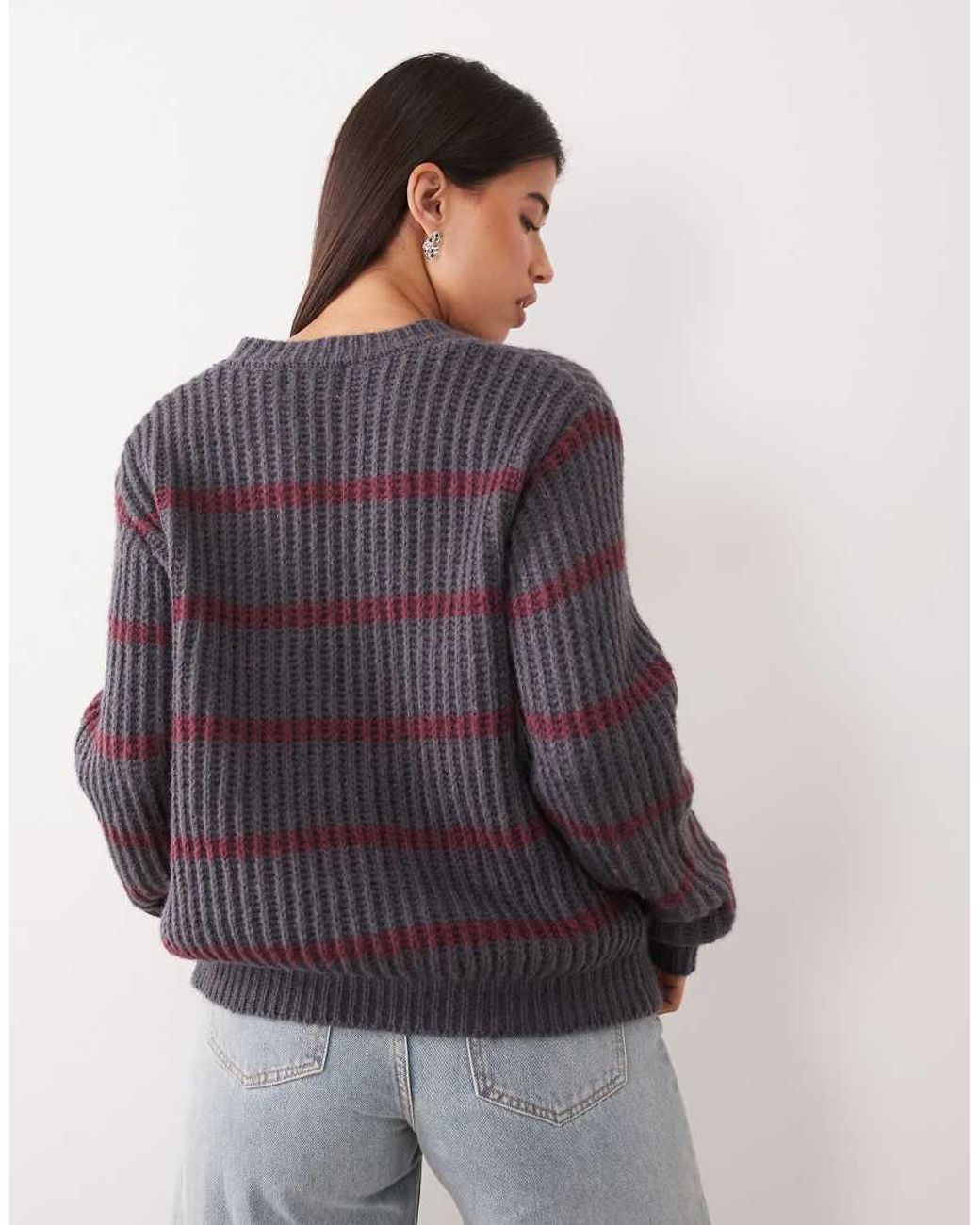 Motel Gray Namirta Stripe Crew Neck Sweater