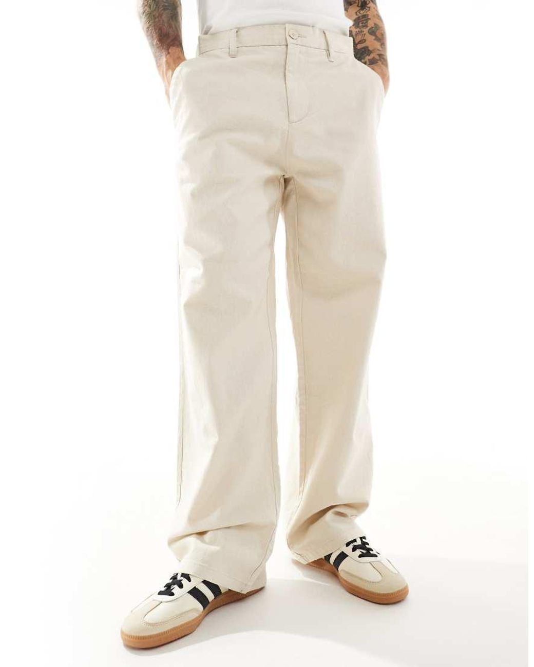 Only & Sons Baggy Broek Van Linnenmix in het White voor heren