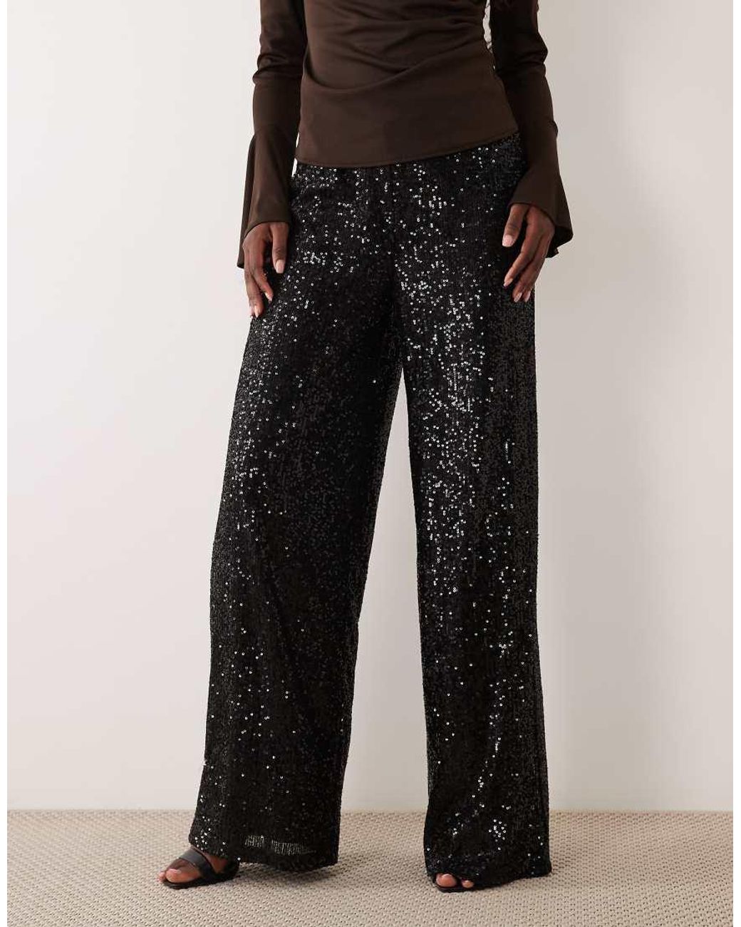ASOS Black Allover Sequin Wide Leg Trousers
