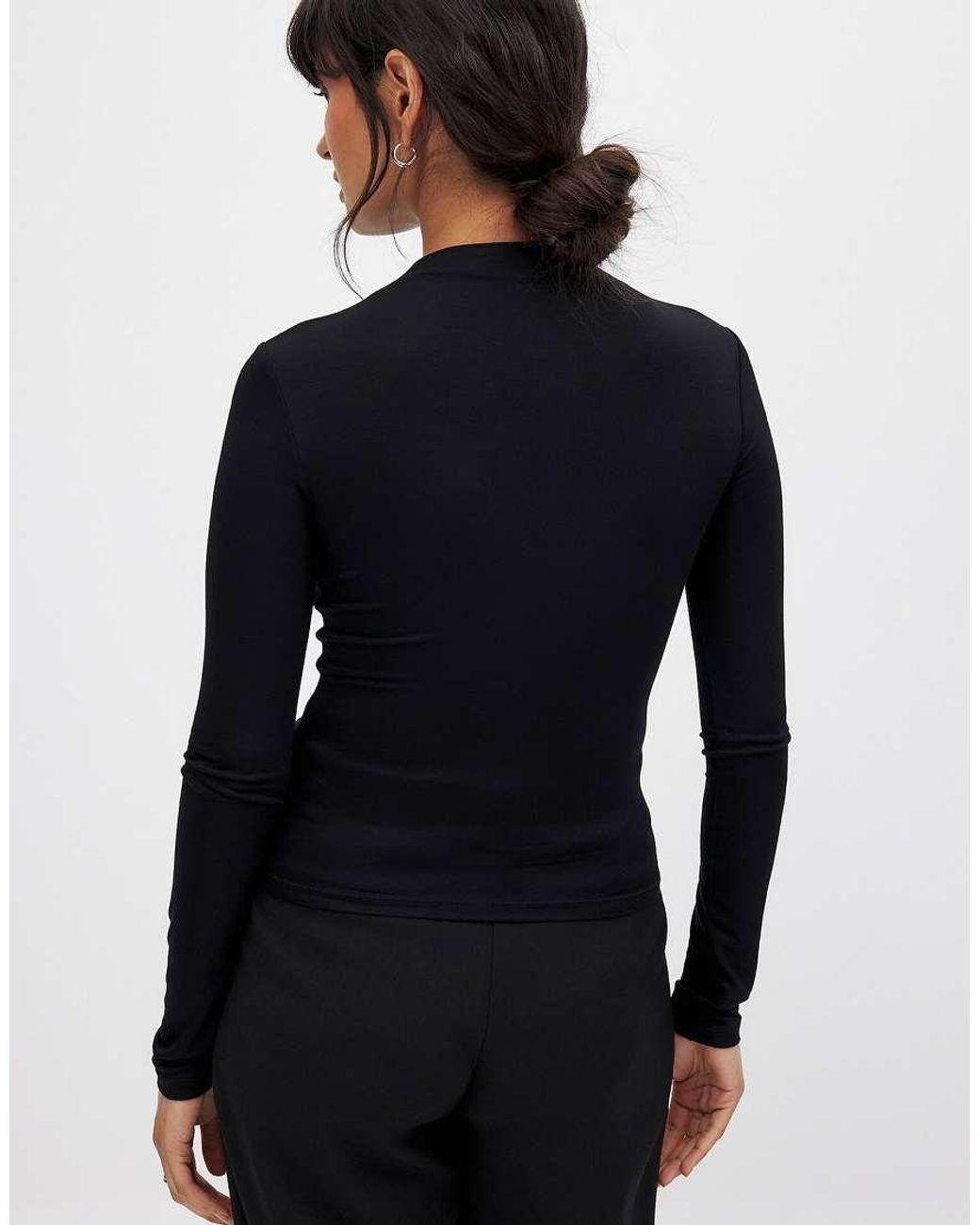 NA-KD Blue Soft Line Funnel Neck Long Sleeve Top