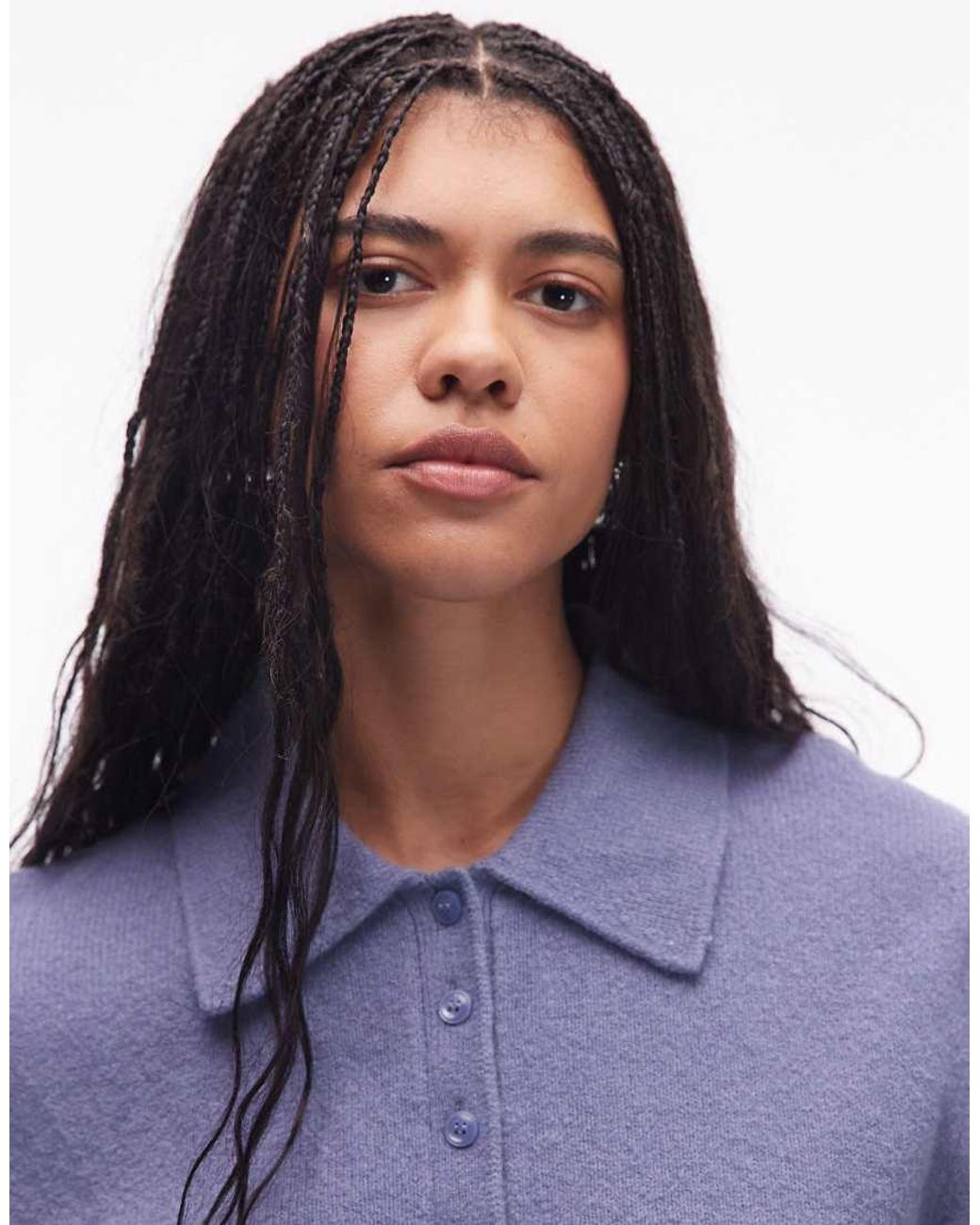 & Other Stories Blue Knitted Cardigan With Collar And Button Front