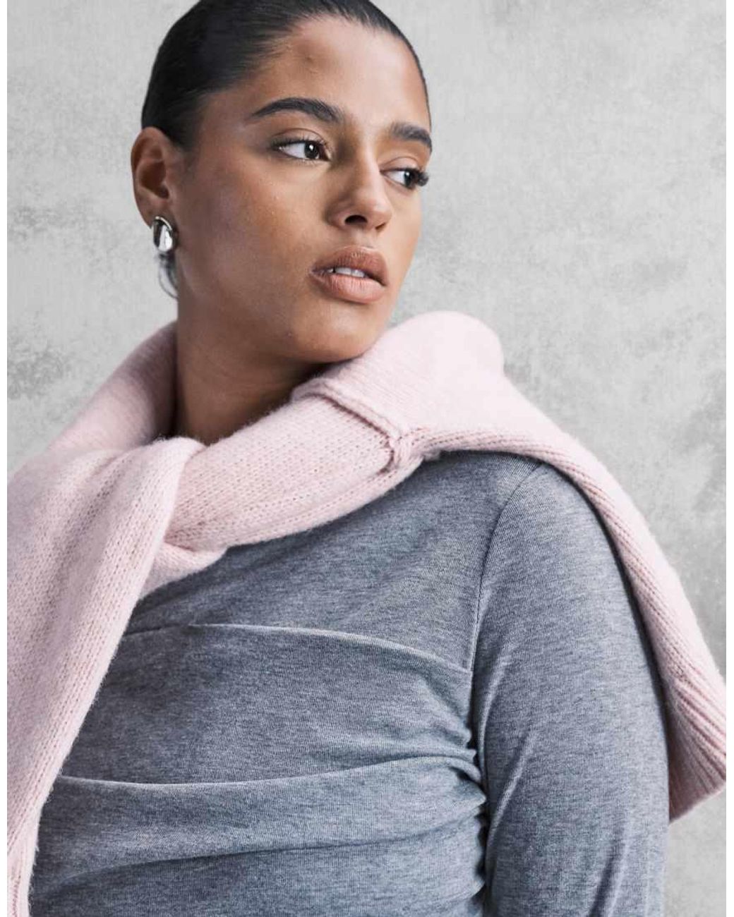 ASOS Gray Asos Design Curve Soft Jersey Drape Long Sleeve Top