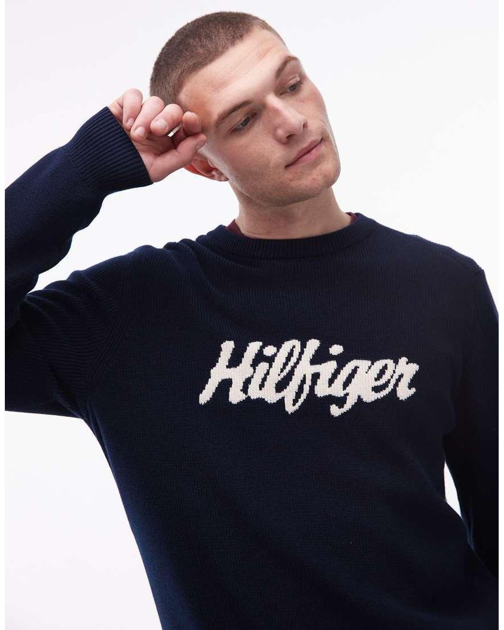 Tommy Hilfiger Blue Bubble Script Graphic Large Centre Logo for men