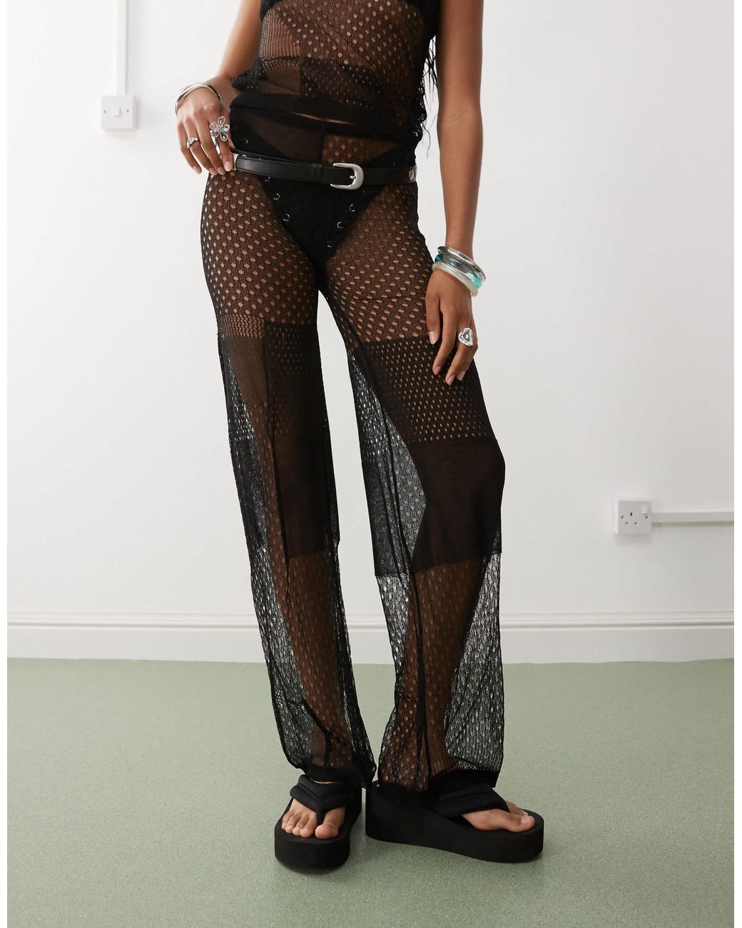 Collusion Black Patch Work Mesh Trouser