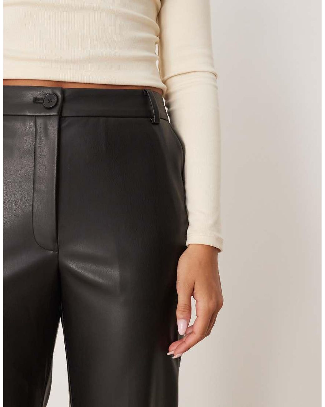 ASOS Natural Faux Leather Straight Leg Pants