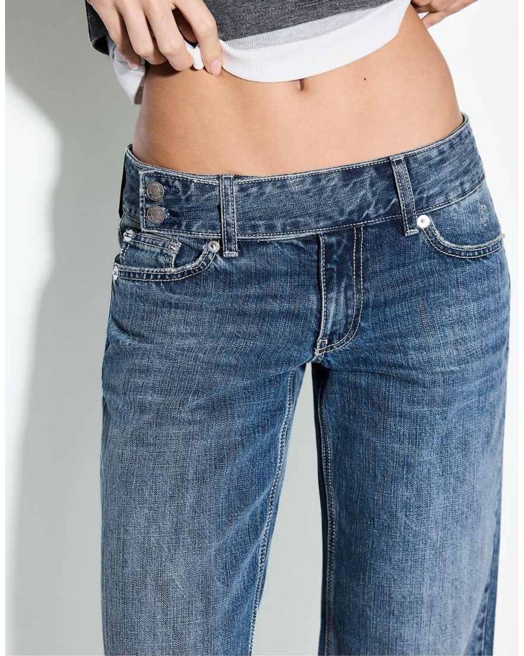 Stradivarius Blue Tall Low-waist Straight-leg Hammer-loop Jeans