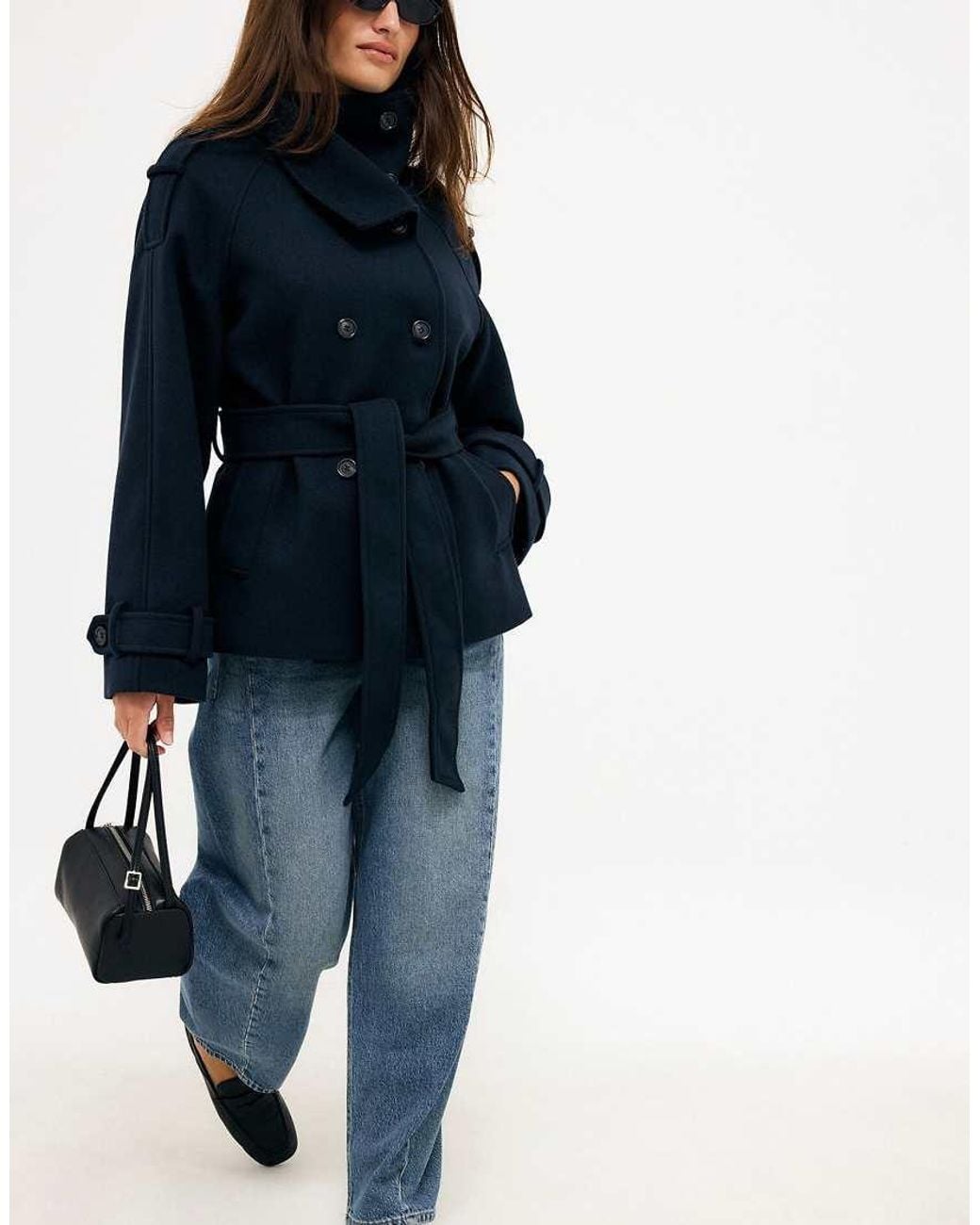 NA-KD Blue High Neck Belted Short Coat