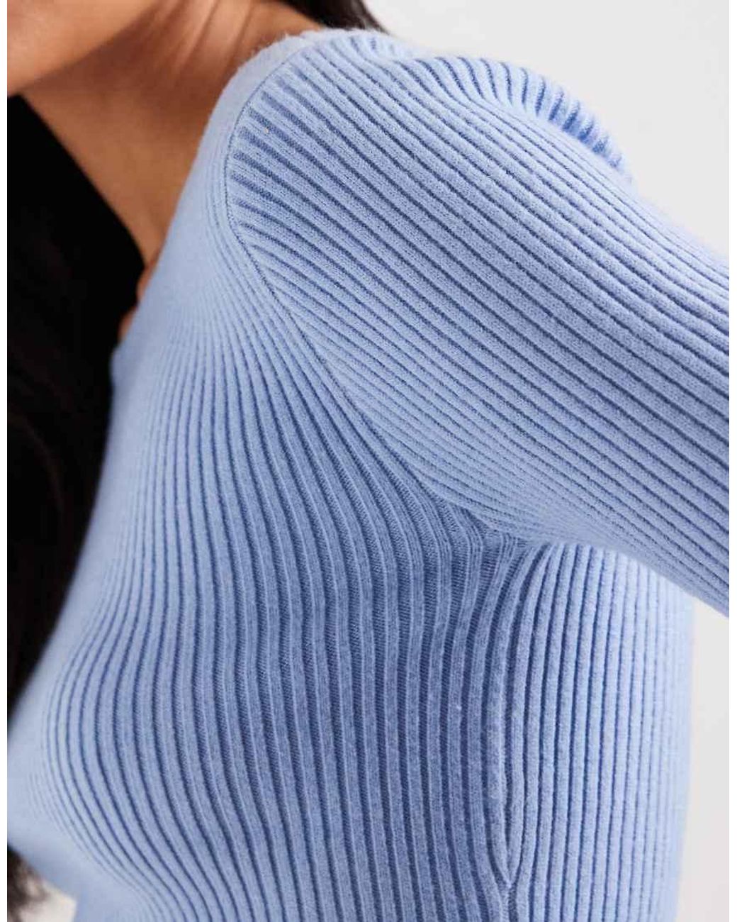 Hollister Blue Knitted Slash Neck Jumper With Bell Sleeves