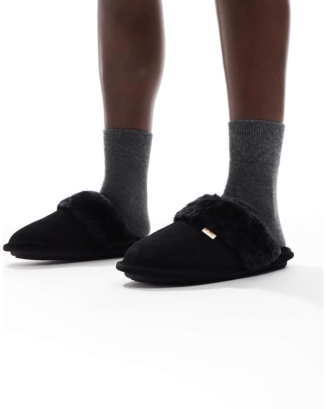 Hunter Black – gefütterte mules-hausschuhe