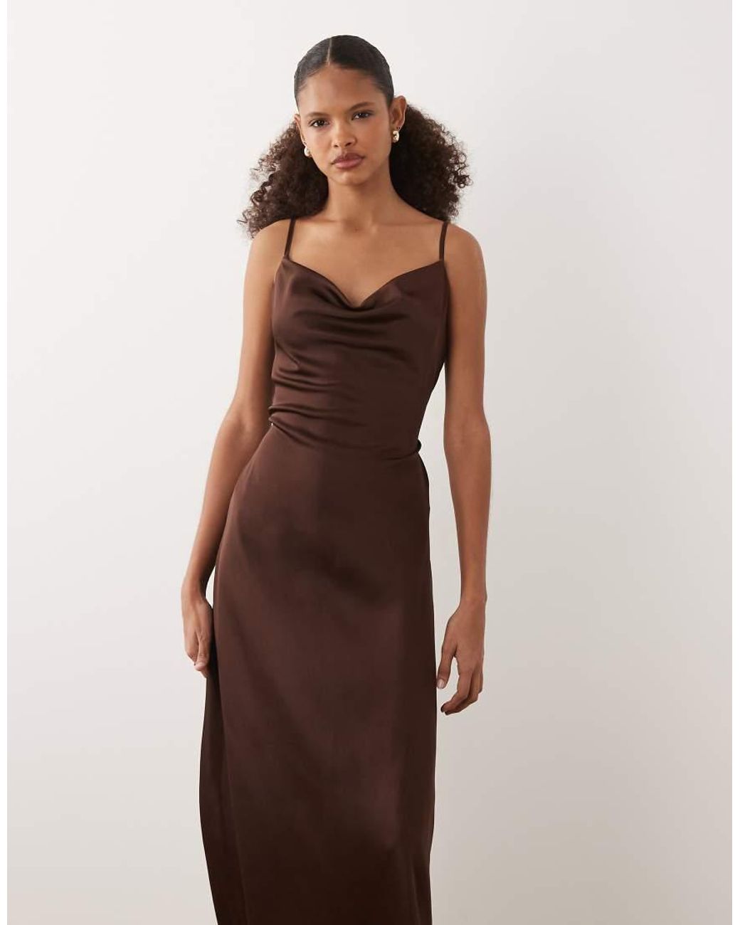 New Look Brown Satin Cowl Neck Midi Dress