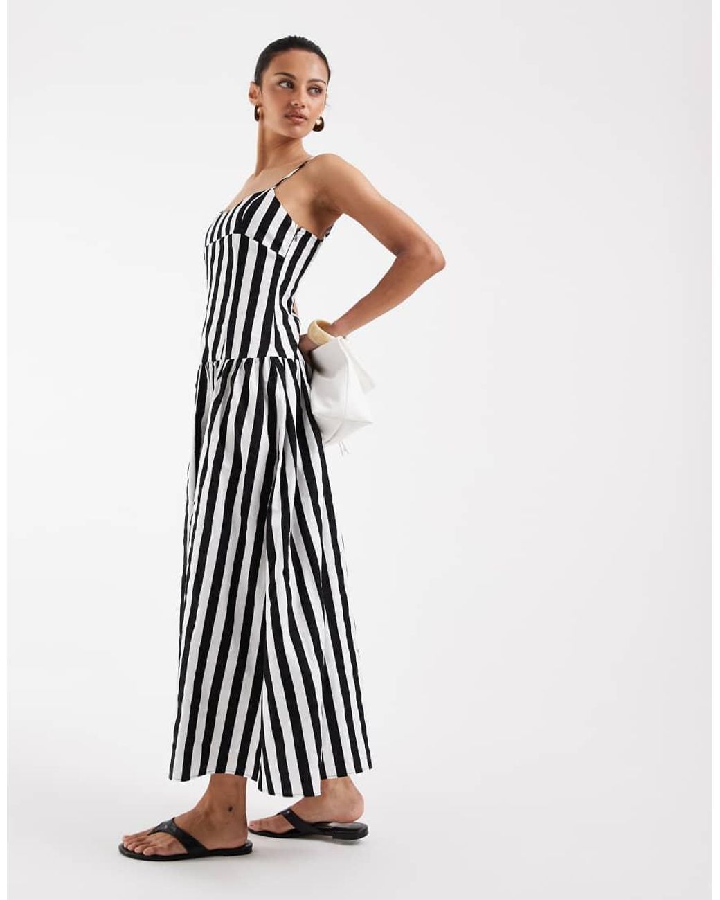 ASOS White Drop Waist Sundress With Circle Skirt In
