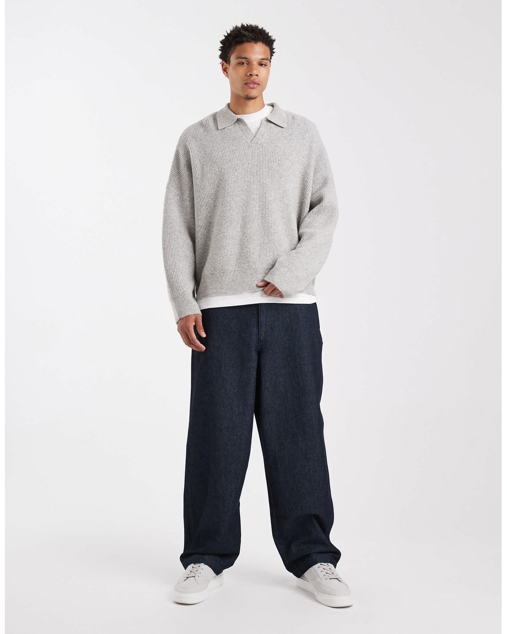 ASOS – gerippter strickpullover in Gray für Herren