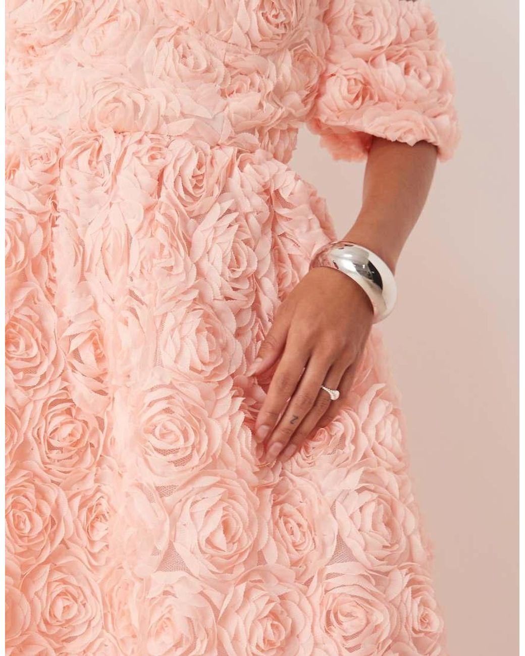 True Decadence Pink Bardot Midi Dress With Gathered Sleeves