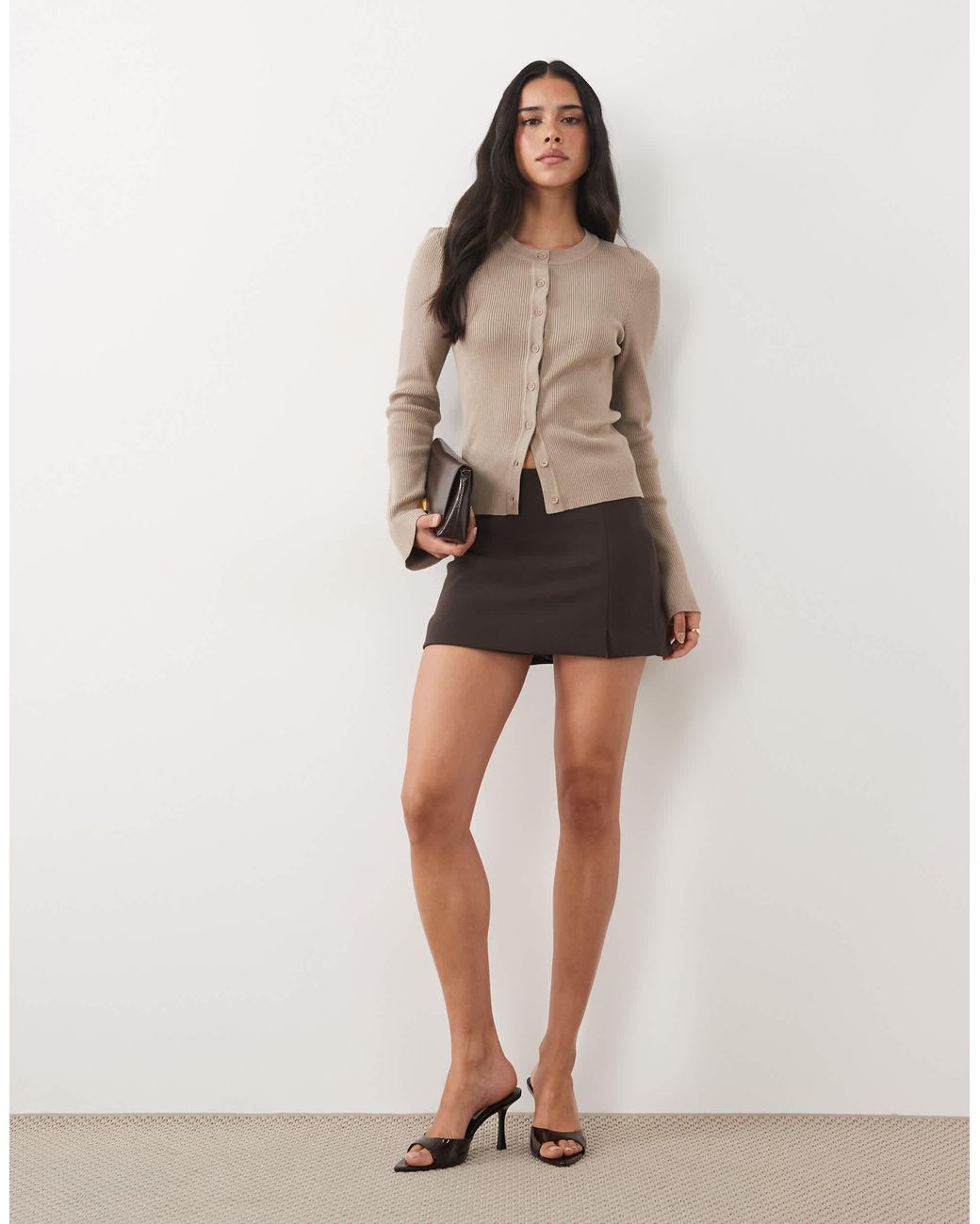 Pretty Lavish Natural Knit Button Down Cardigan With Bell Sleeve
